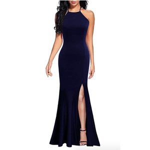 Navy Blue Formal Evening Mermaid Dress with Slit